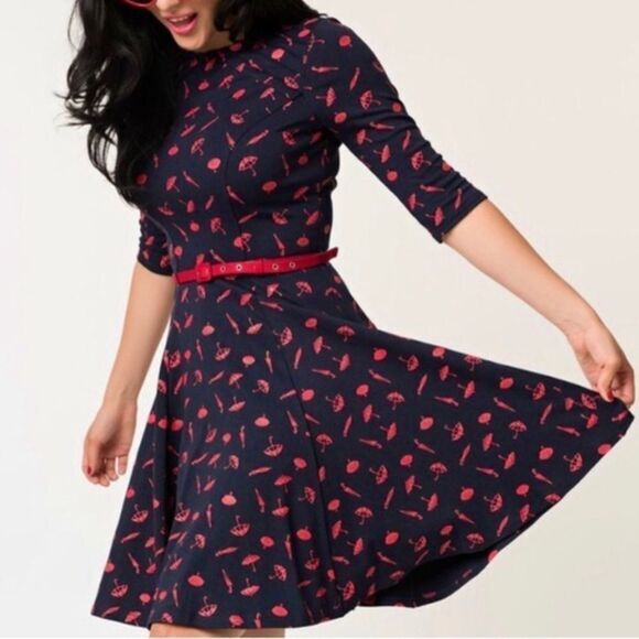 Unique Vintage Gwynnie Bee Umbrella Print Navy Dress, plus size 0X‎ - Picture 1 of 16